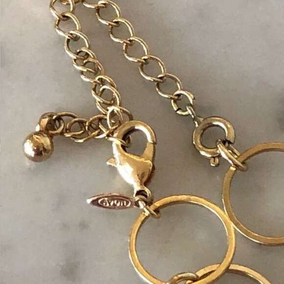 AVON Mother of Pearl Round Disc Turquoise Bead Gold Chain Necklace Vinta… - Picture 10 of 15